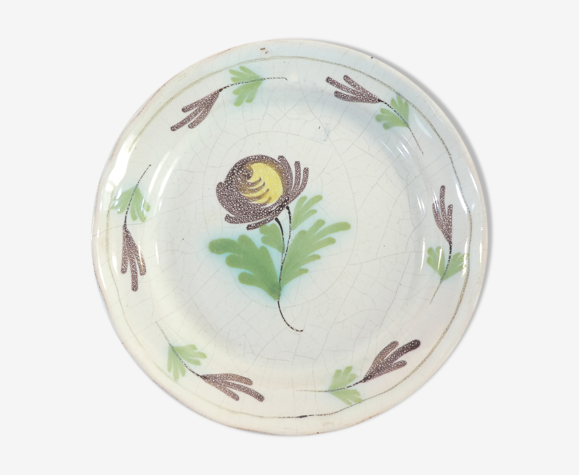 Assiette cul noir 19 eme en faience de rouen de la metairie