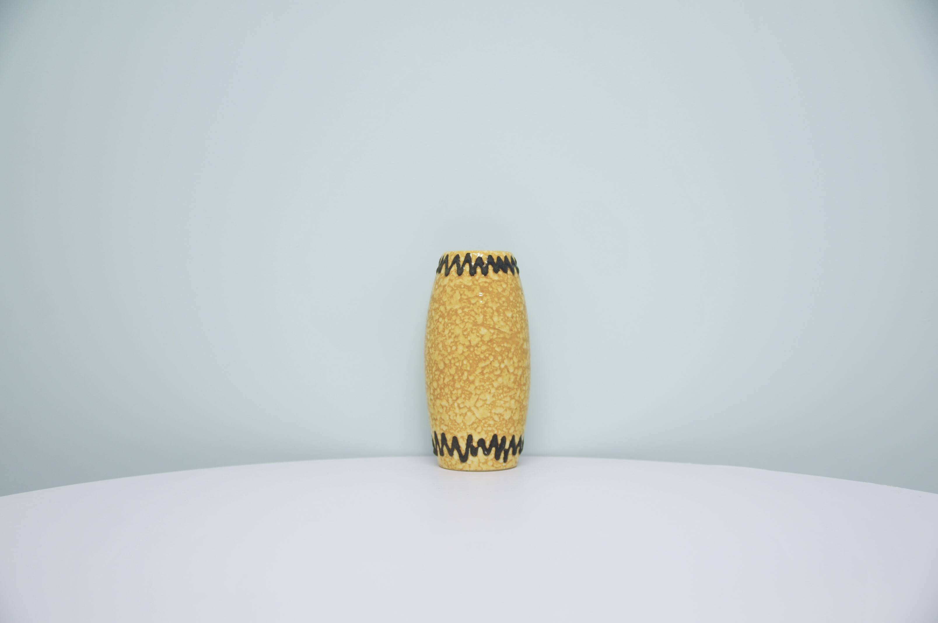 vintage mottled ochre yellow and brown zigzag vase West Germany