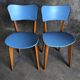 Pair of vintage bistro chairs in wood and light blue vinyl