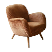 Fauteuil club oeuf EGG des années 50-60 en velours marron