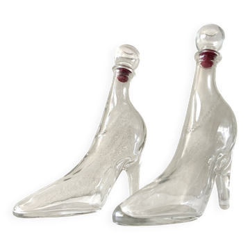 2 bouteilles flacons verre vintage modèle déposé kefla france talons hauts