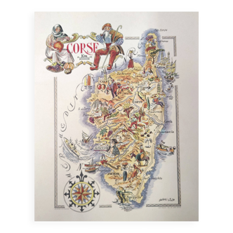 Carte ancienne La Corse  illustrée  Jacques Liozu 1951