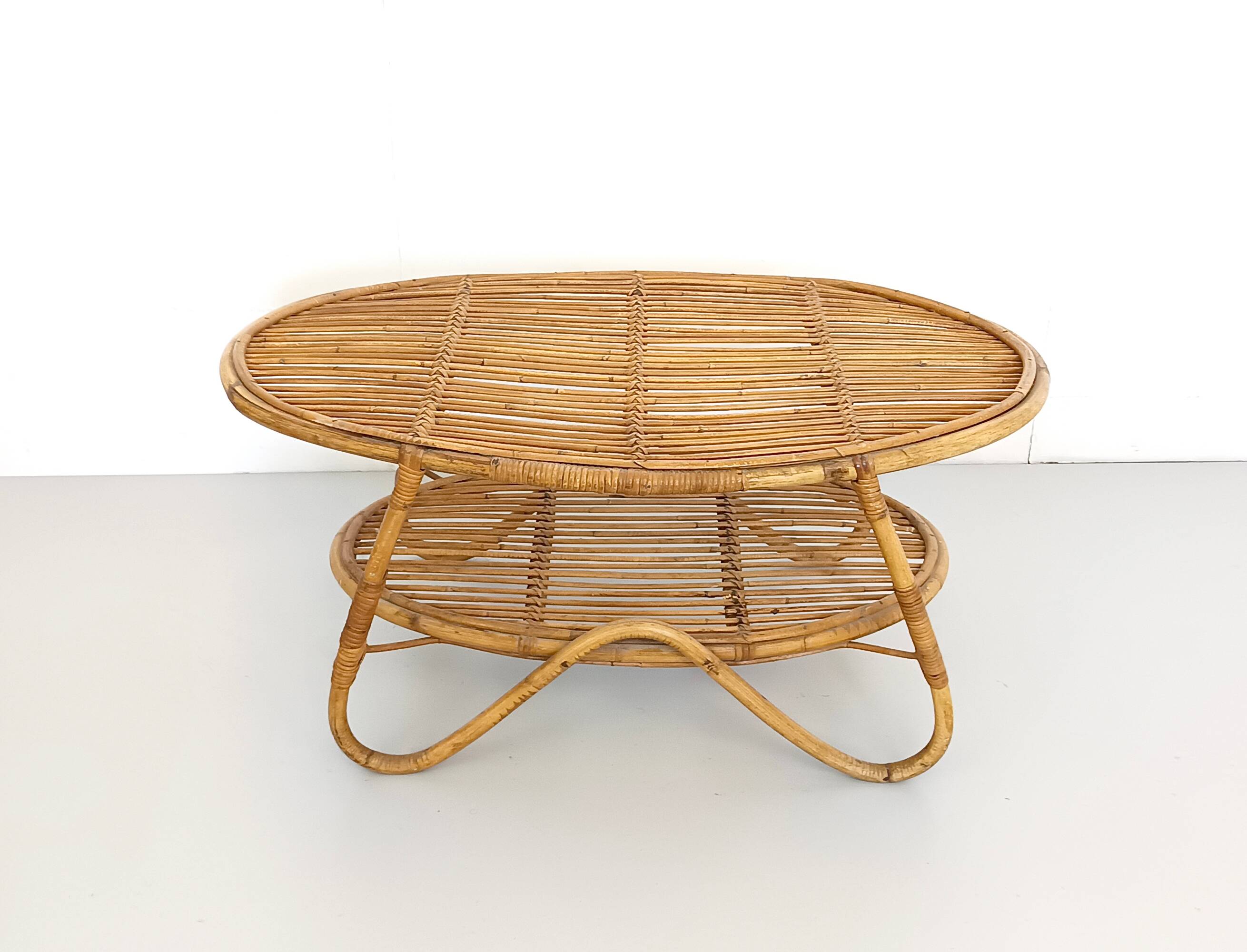 Oval Wicker Coffee Table with Lower Shelf