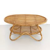 Oval Wicker Coffee Table with Lower Shelf