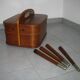 Mid century sewing box with / side table. asystent teak 1960/70s