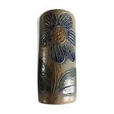 Sandstone scroll vase signed Jean Claude Monange, daisy motif yellow heart