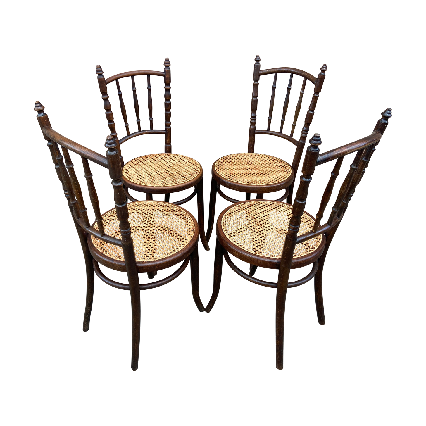 4 vintage curved wood coffee bistro chairs