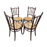 4 vintage curved wood coffee bistro chairs