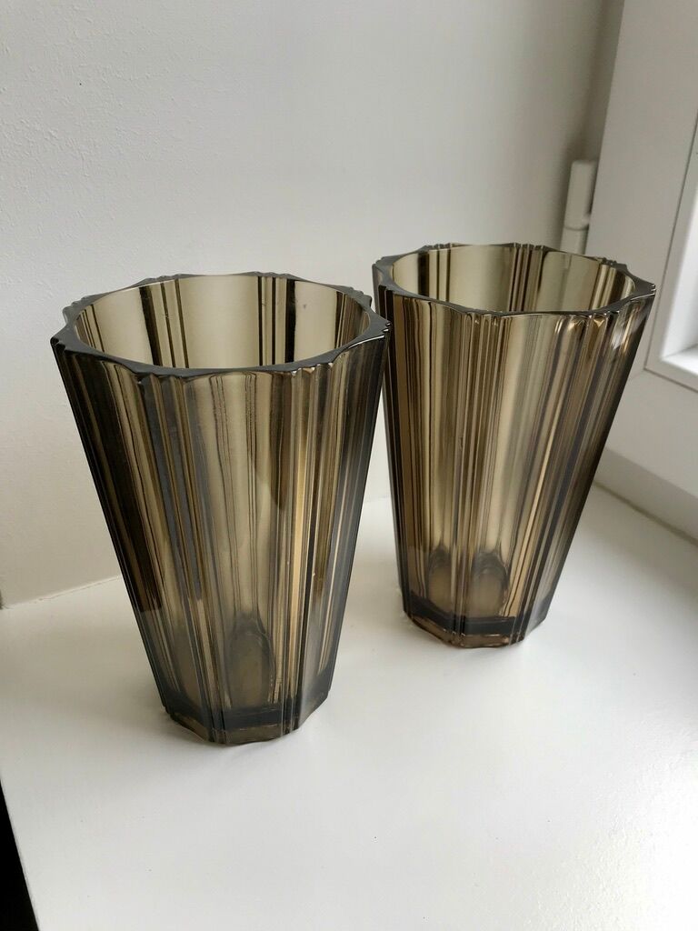 Pair of pleated smoked glass vases in the 70s