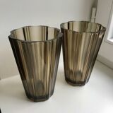 Pair of pleated smoked glass vases in the 70s