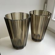 Pair of pleated smoked glass vases in the 70s