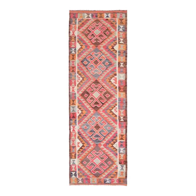 1970s Turkish Oushak Handmade Wool Cotton Pink Runner Rug 98x315