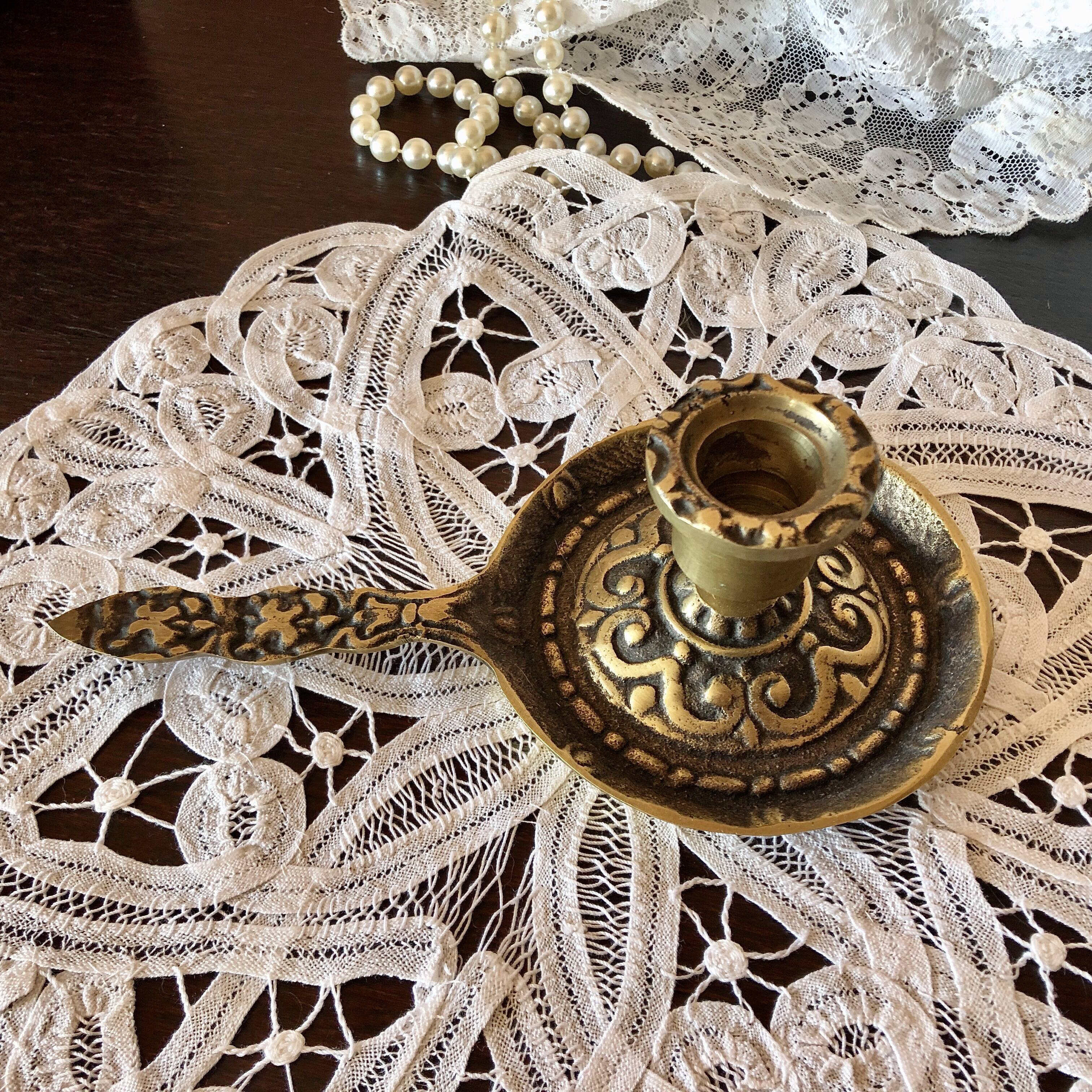Hand candle holder medieval style solid brass twentieth century