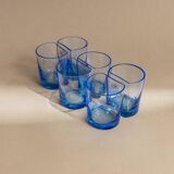 Six Blue Glass Tumblers by Pitti Studio - Vintage Italian Mid-Century Arched Glassware
