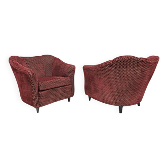 Pair of Gio Ponti Mid-Century Modern Velvet Armchairs for Casa e Giardino