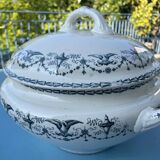 Round soup tureen, Primerose model, birds, half porcelain, Badonviller