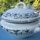 Round soup tureen, Primerose model, birds, half porcelain, Badonviller