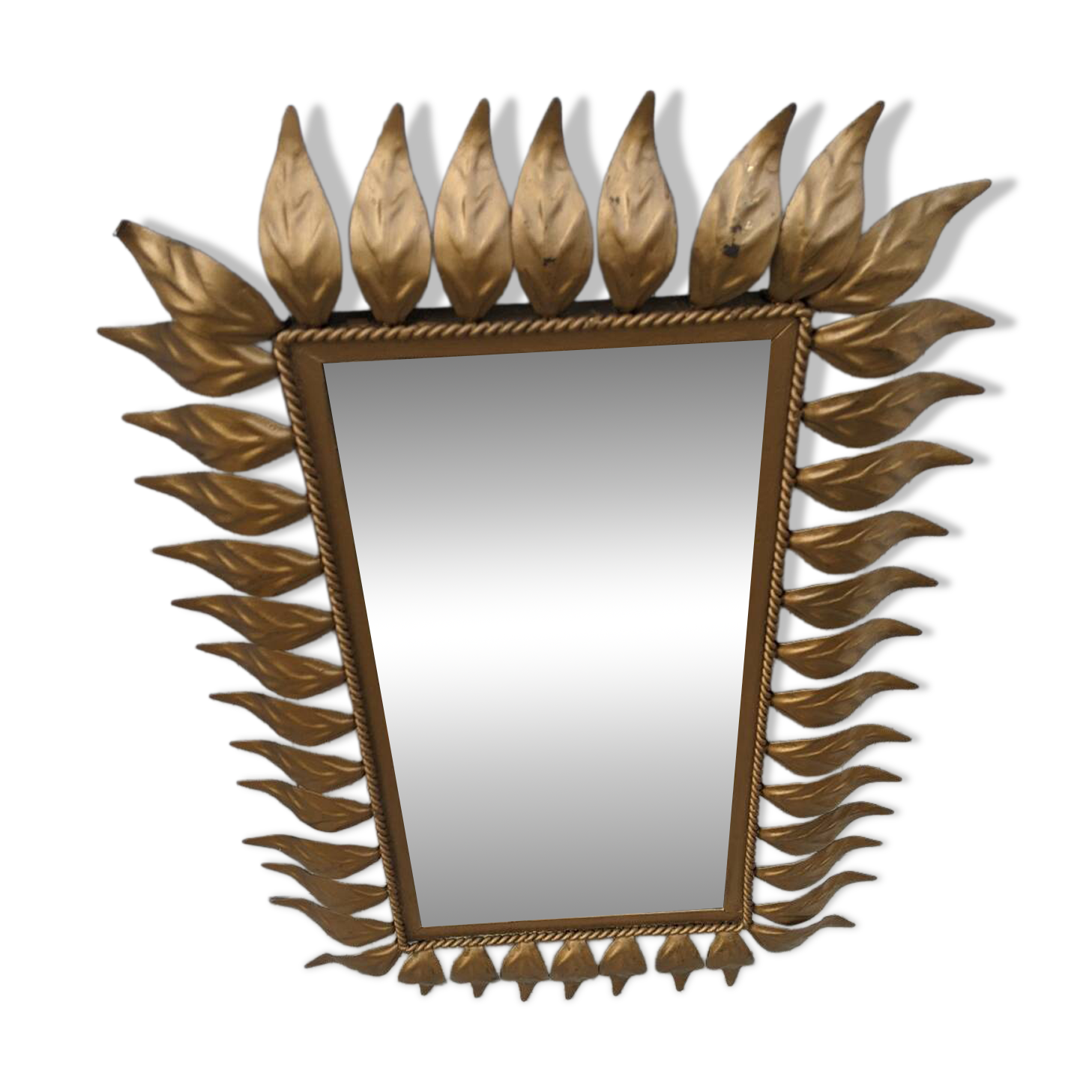 Vintage gold metal mirror with leaves from the 1950s.