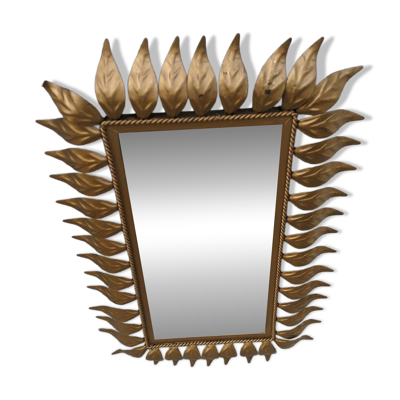Miroir vintage métal doré feuilles années 50