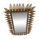 Miroir vintage métal doré feuilles années 50