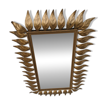 Vintage gold metal mirror with leaves from the 1950s.