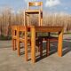 Set vintage pine dining table with 4 rush seat chairs Dutch design