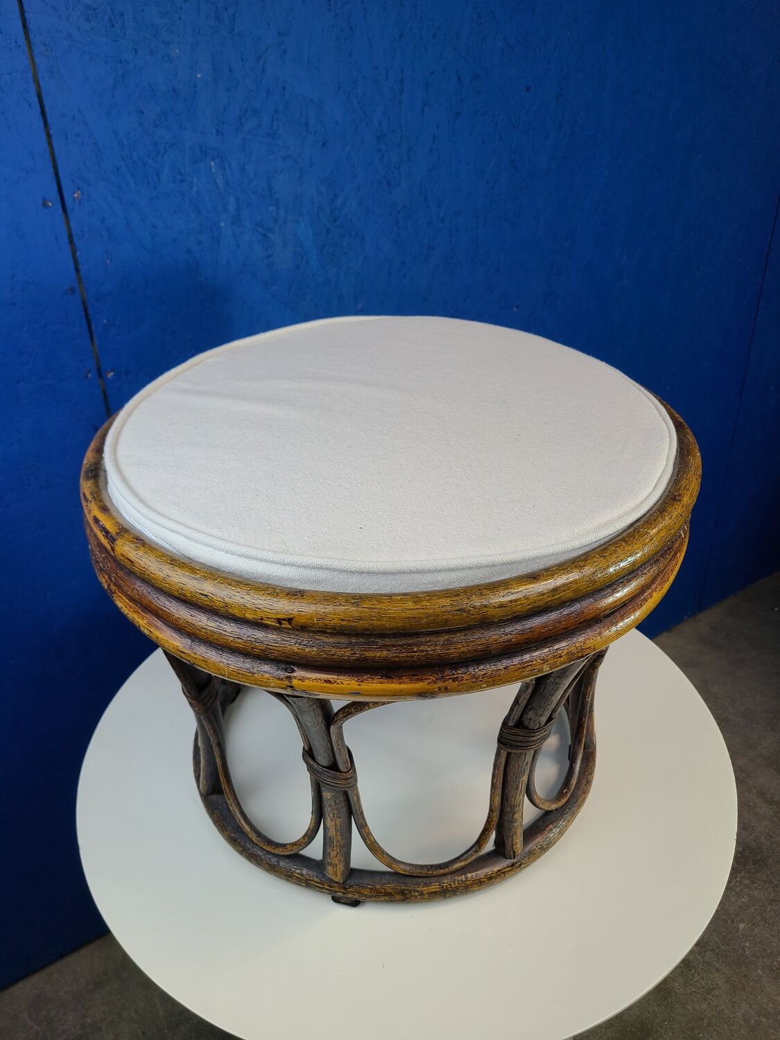 Pouf, rattan stool, new cushion