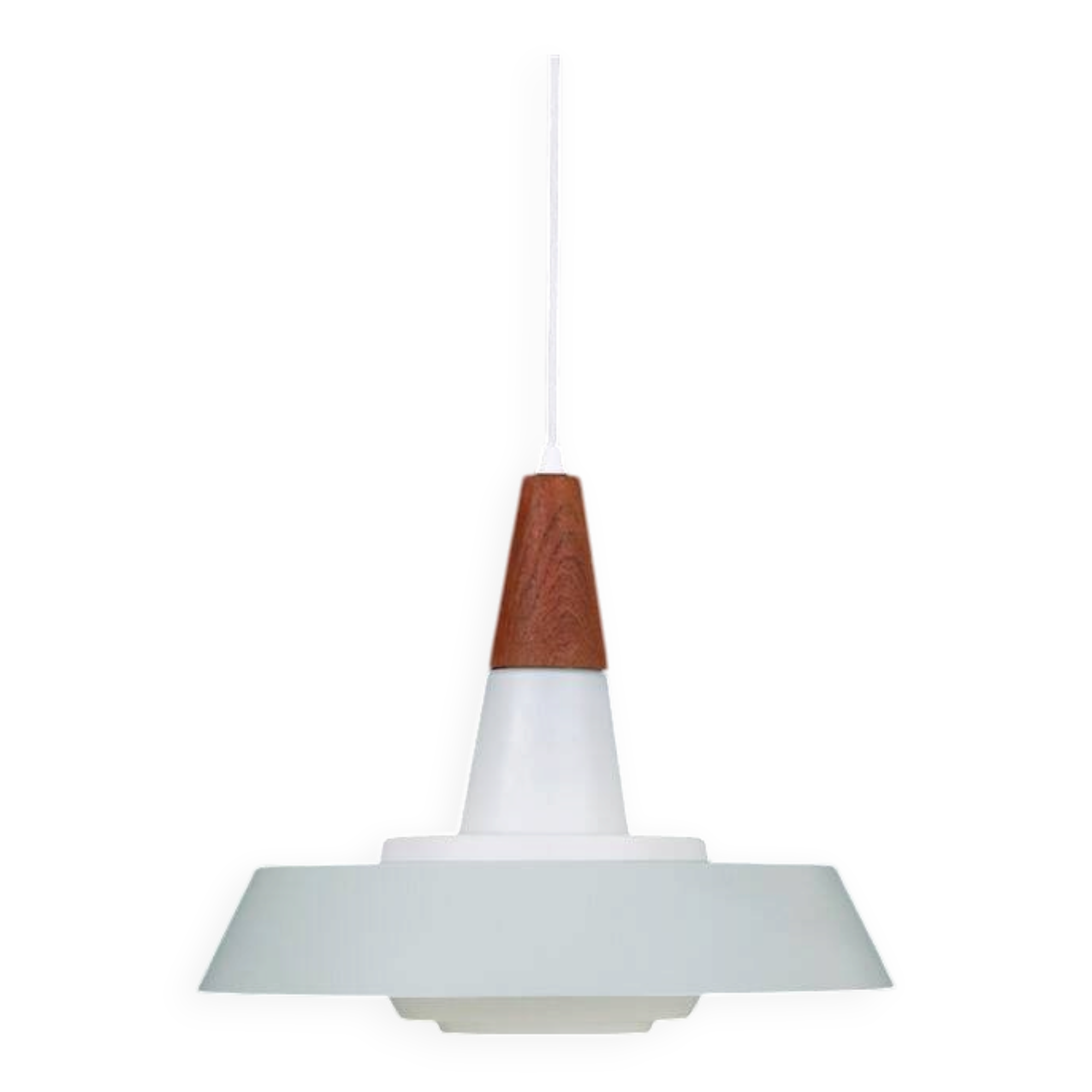 Rare Ernst Voss pendant lamp / glass / teak / aluminium / mid-century Danish modern design / 1960s