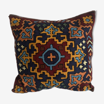 Ethnic wool cushion cover embroidered by hand 40x40 cm