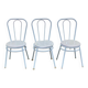 3 white steel and beige leather bistro chairs