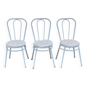 3 chaises de bistrot blanches acier et cuir beige