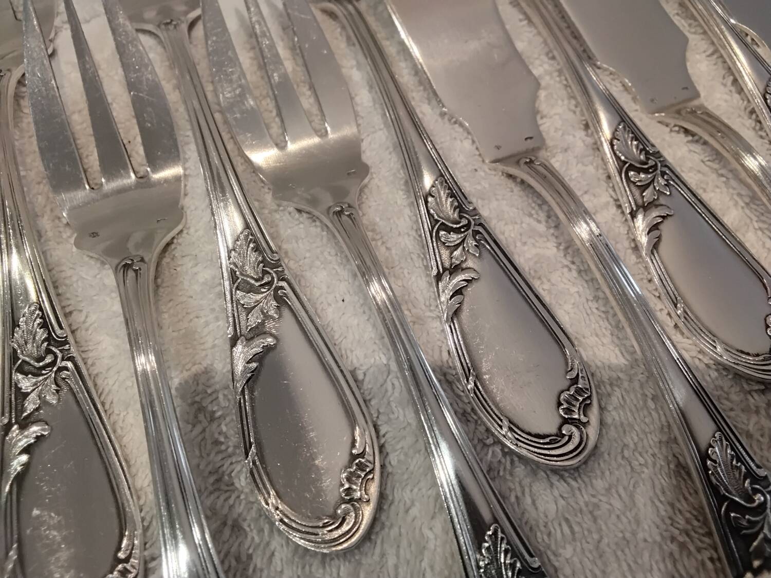 12 fish cutlery sets 24p silver metal decor ribbons rocaille