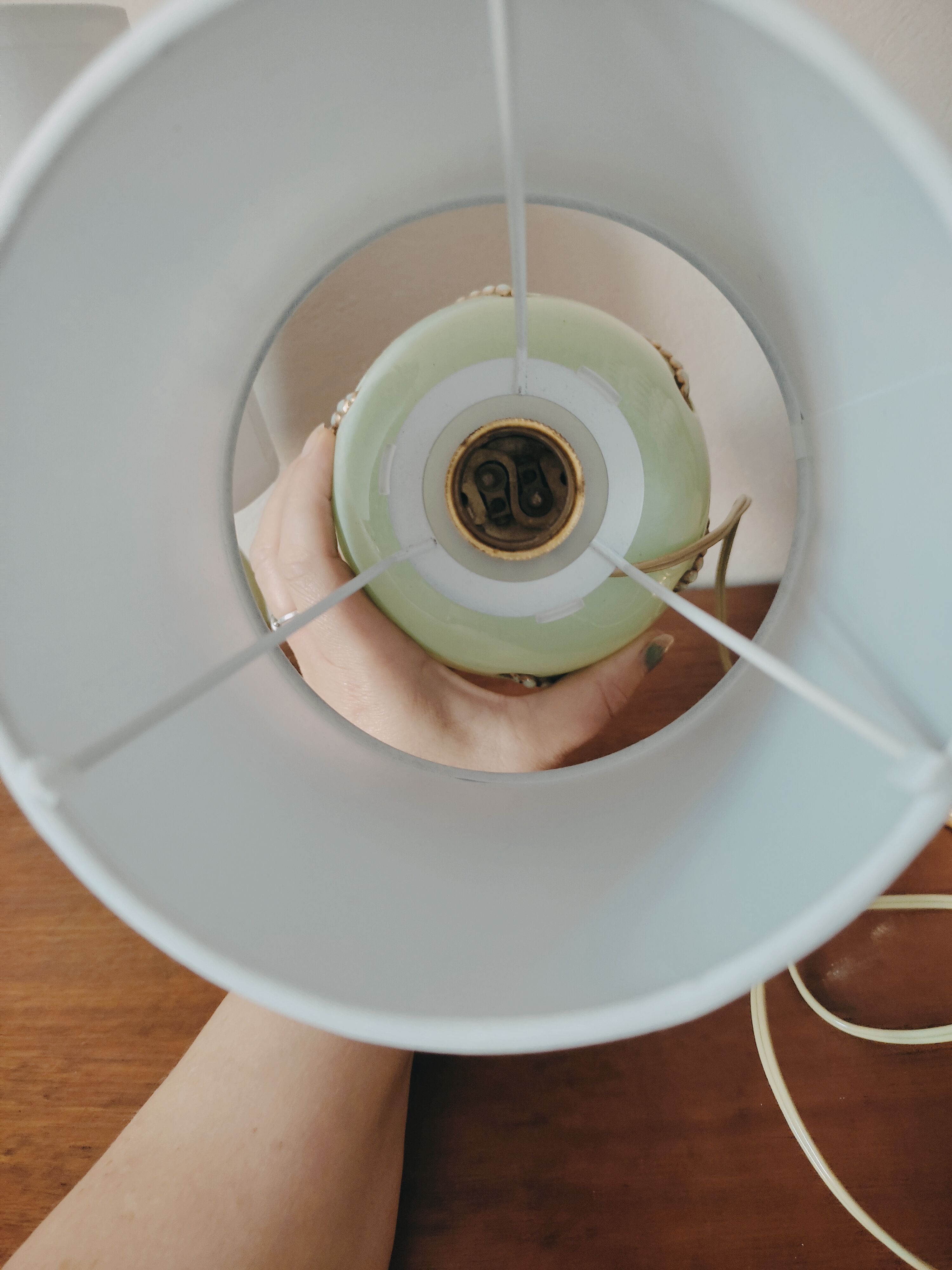 Duo of art deco lamp in mint glass