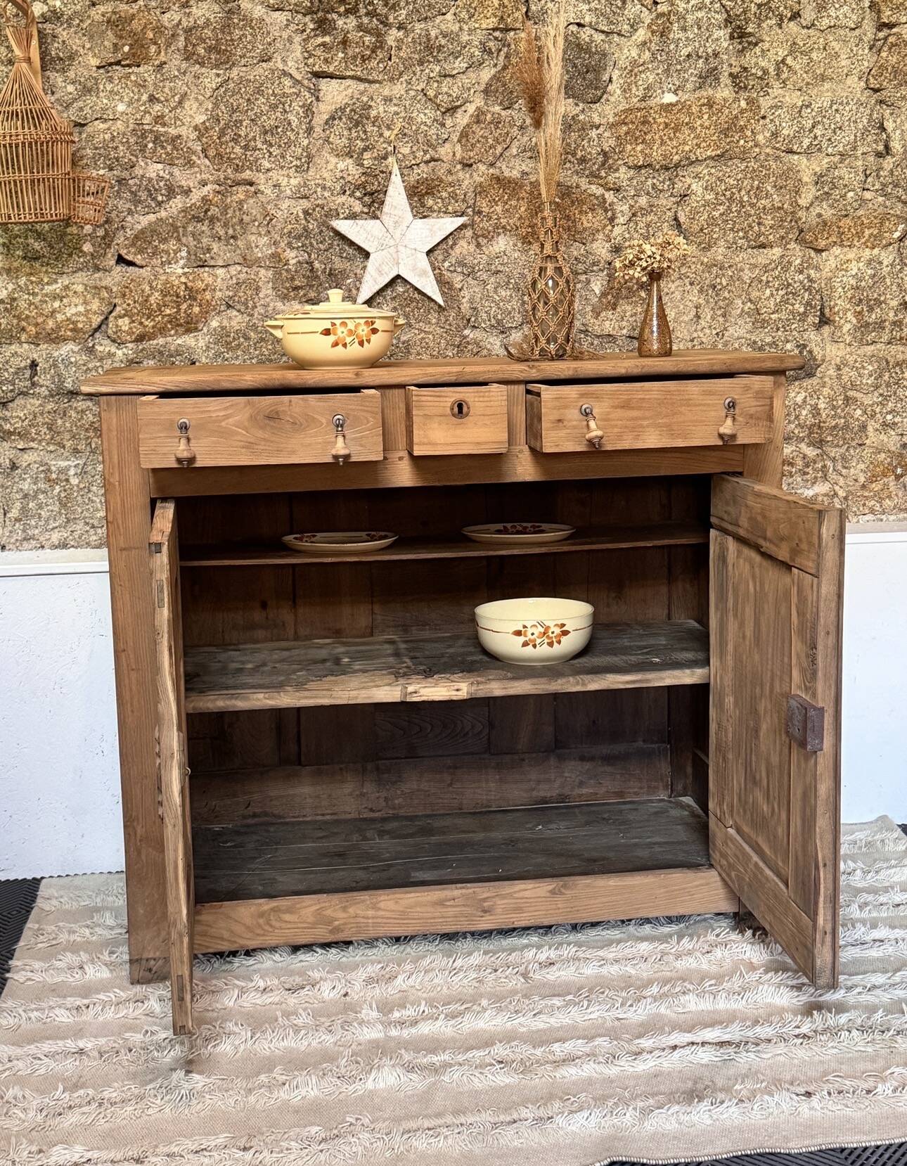 rustic wooden farm buffet sandblasted