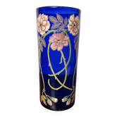 Antique Legras vase – Cobalt blue glass with floral enamel – Art Nouveau