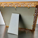 Antique xl metal frame in gold colored brass 29.5 cm x 23 cm convex glass