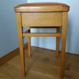 Wooden and faux leather shoe shine chest stool