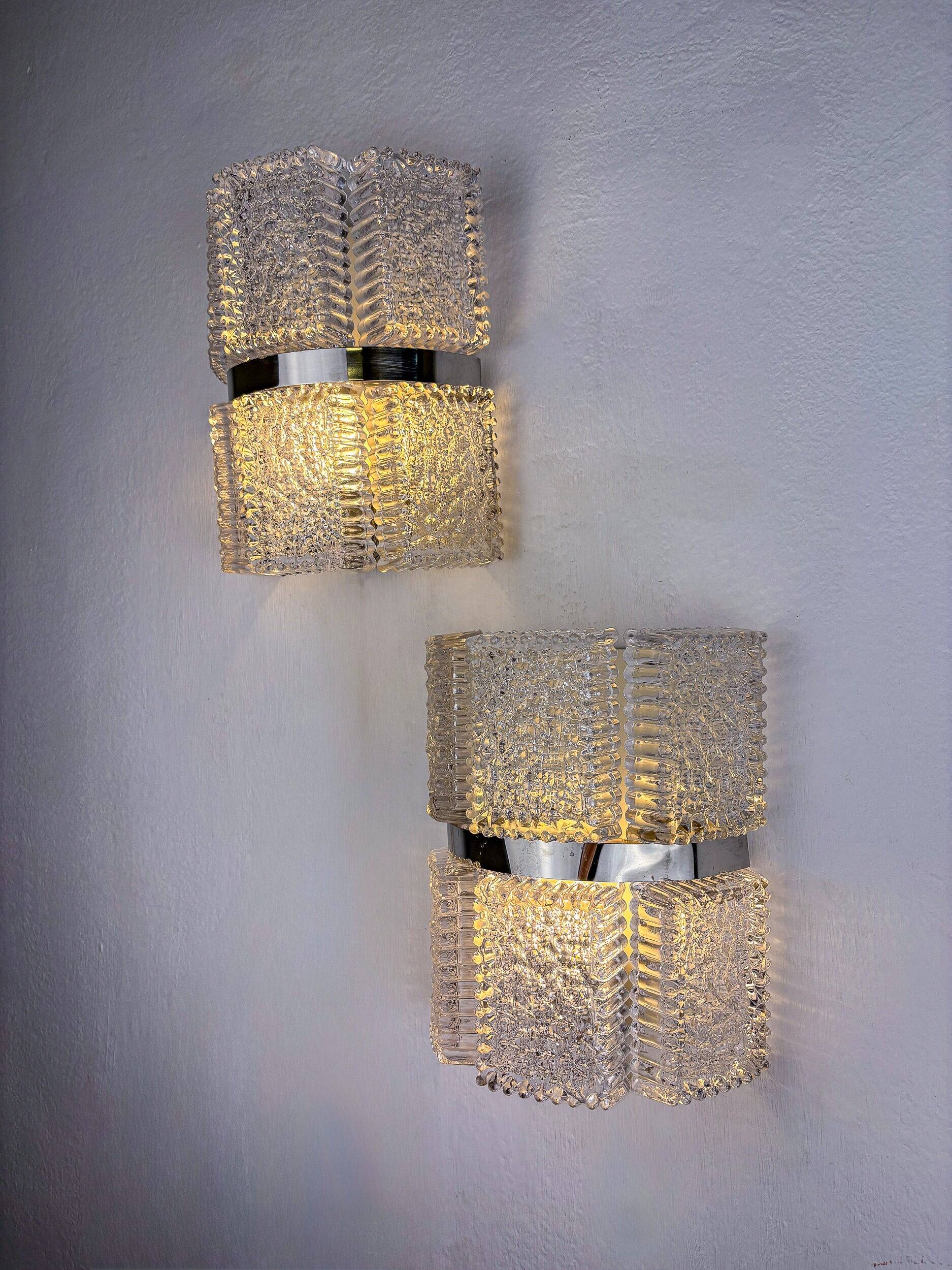 Pair of sconces by Kaiser Leuchten, frosted glass, Germany, 1960
