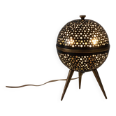 1950s French Saturn Table Lamp in Pierced Aluminum and Brass