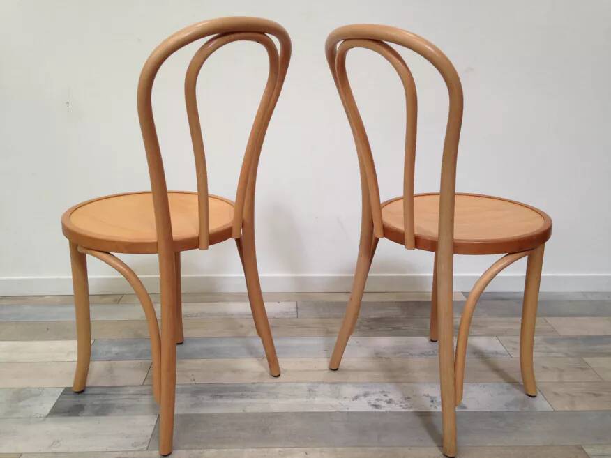 Pair of curved wooden bistro chairs