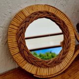 Vintage rattan hand mirror