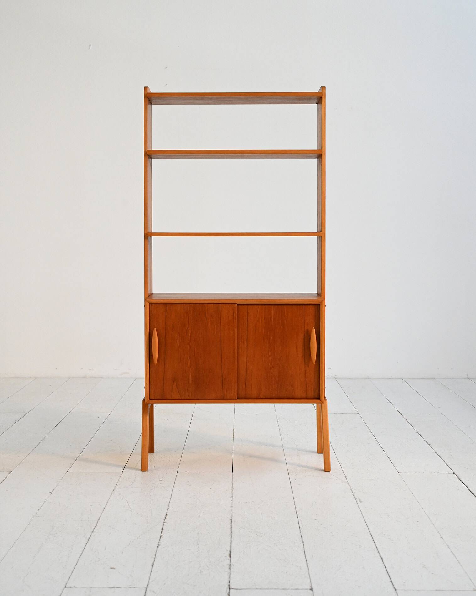 Scandinavian teak shelving unit with sliding doors, 1950s/60s