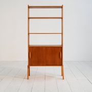 Scandinavian teak shelving unit with sliding doors, 1950s/60s