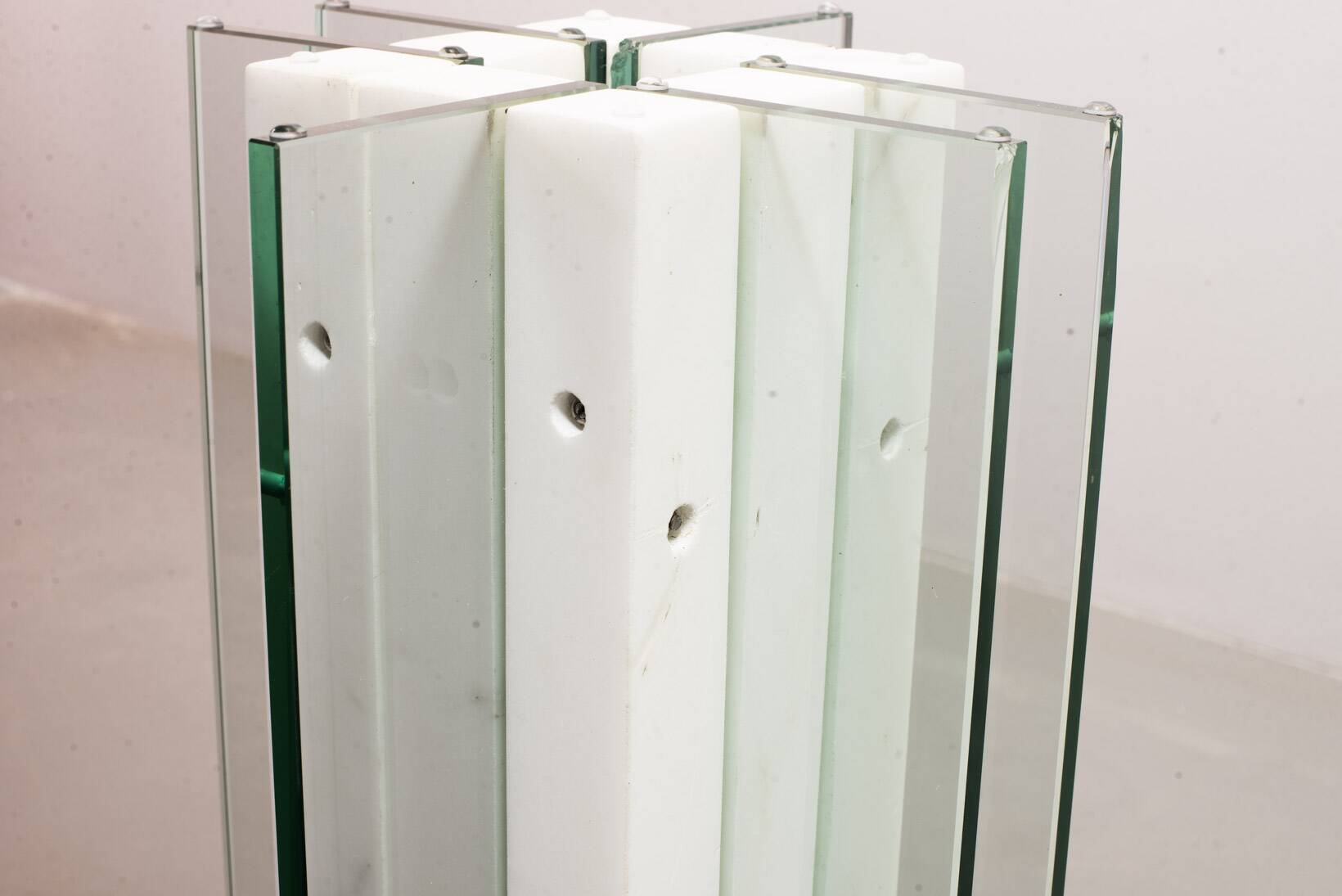 White Marble Italian Square Side Table with Glass Top and Lighting Option