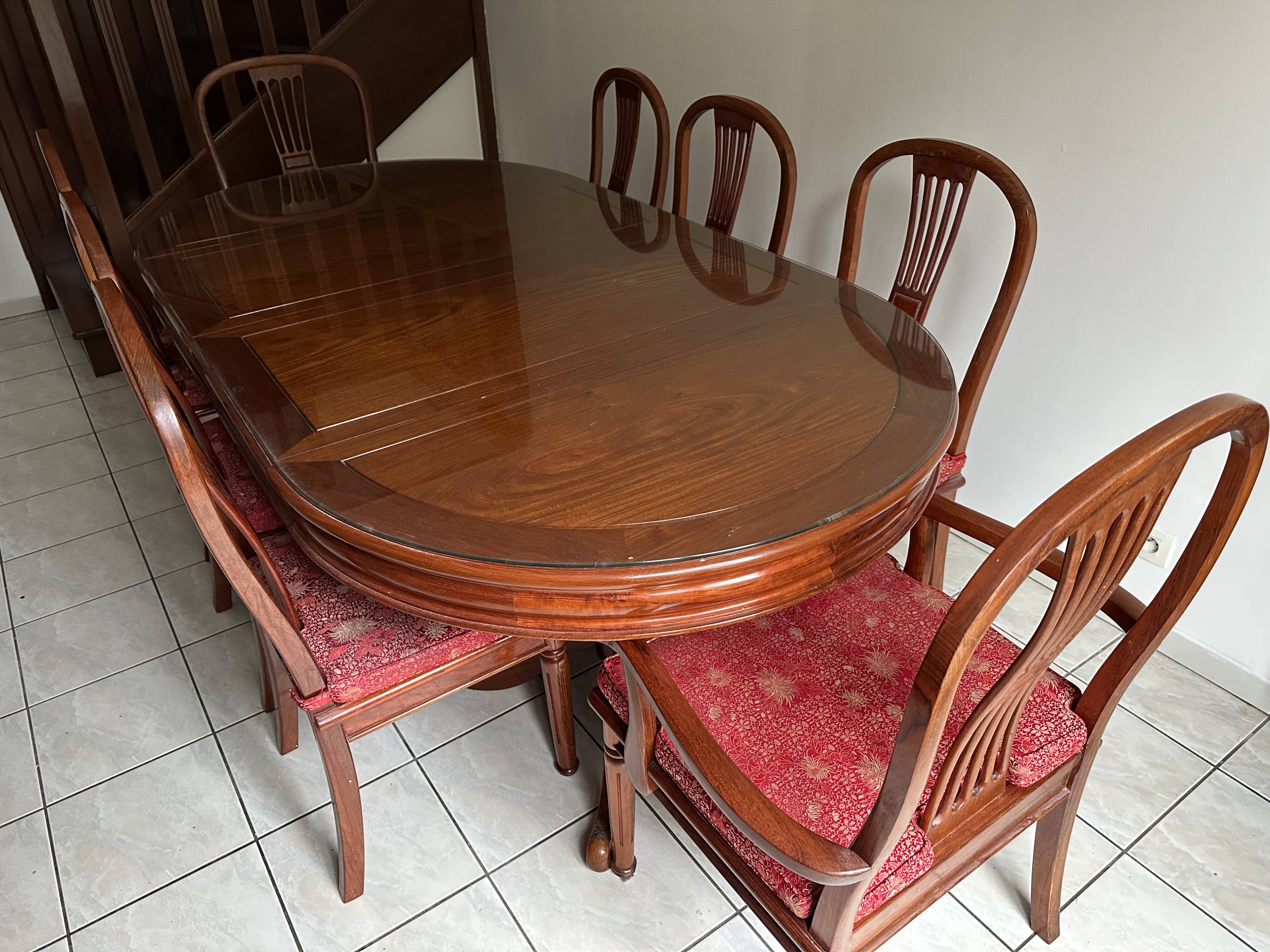 Extendable oval rosewood table + 8 chairs – Hong Chinese Furniture