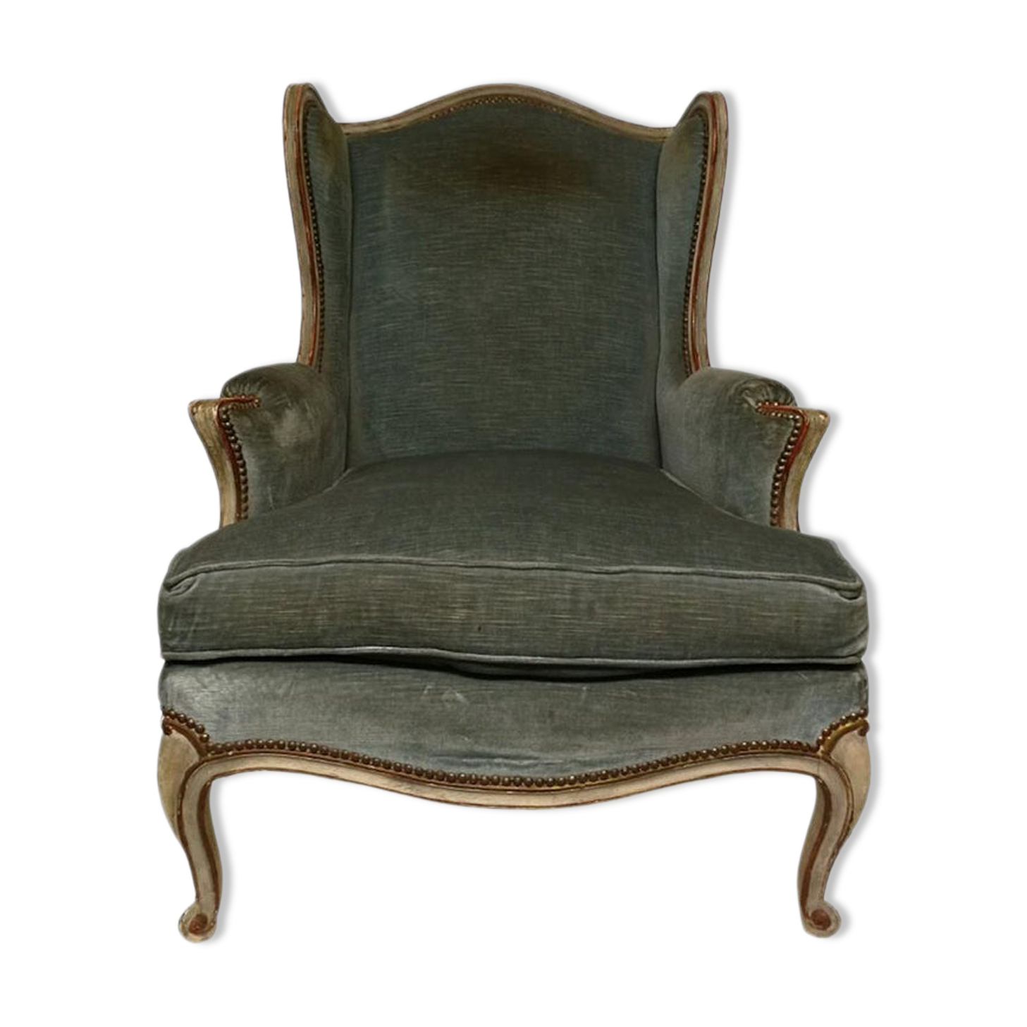 Armchair Louis XV " Shepherdess " Blue Velvet 19th century