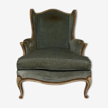 Armchair Louis XV " Shepherdess " Blue Velvet 19th century