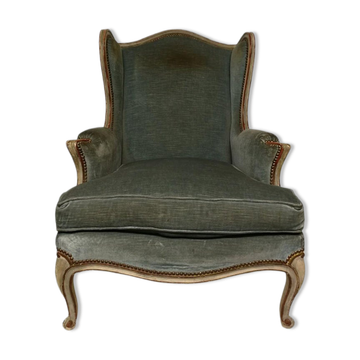 Armchair Louis XV " Shepherdess " Blue Velvet 19th century