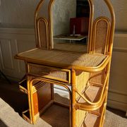 Bamboo and rattan vanity / dressing table with drawer and mirror, 1970s mid-century modern