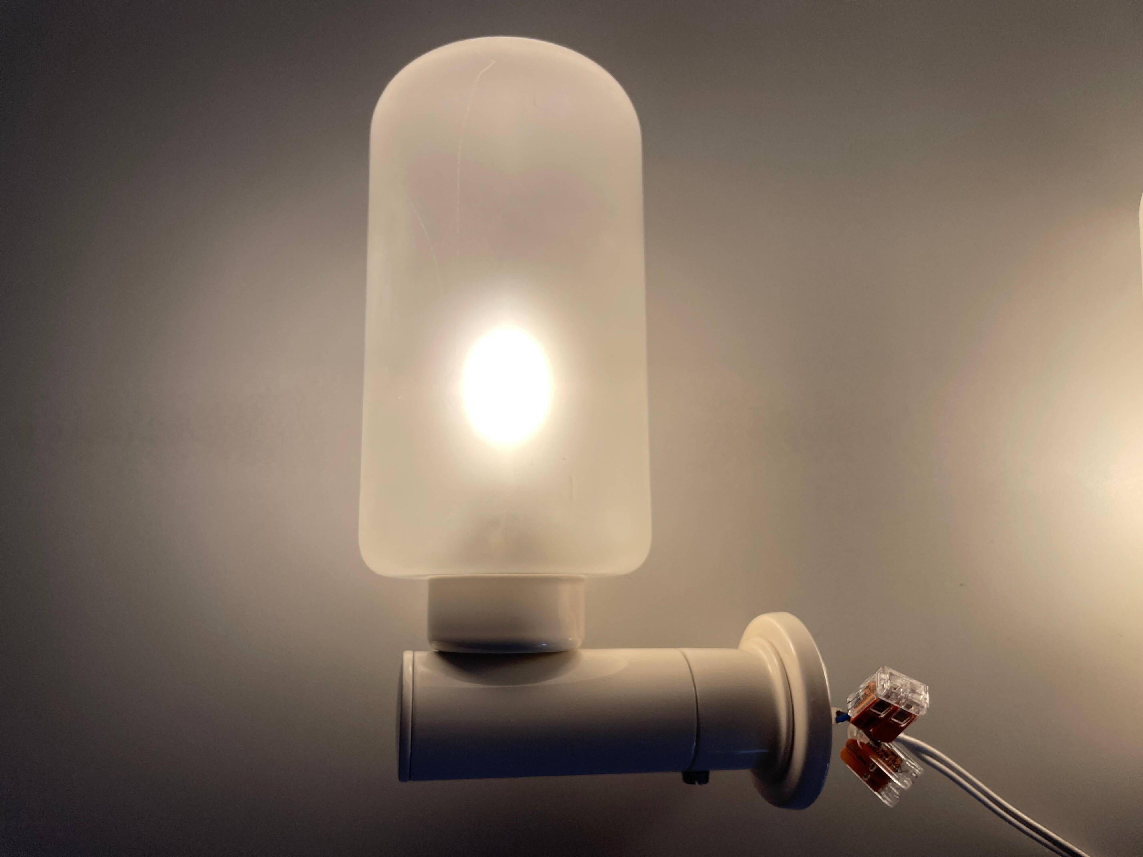 Set of 3 semi-transparent glass and white metal wall lights, 1960, Germany
